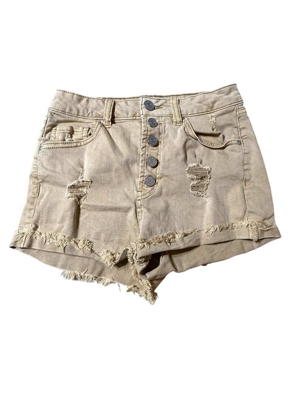 Refuge Button Fly Shorts Adult 0 Zero Khaki Denim Distressed Cutoff Stretch